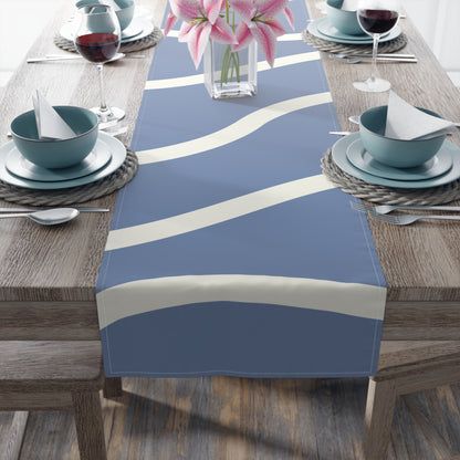 Stylish Blue and Cream Modern Minimalist Design, Dining Accent - Table Runner (Cotton, Poly)
