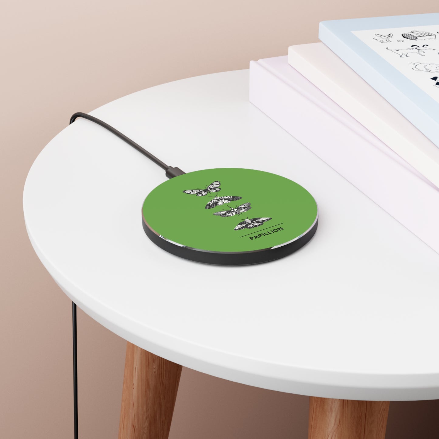 Papillon Butterfly Green Wireless Charger, Eco-Friendly Phone Charger, Fast Charging Pad, Unique Gift for Nature Lovers, Modern Desk Decor