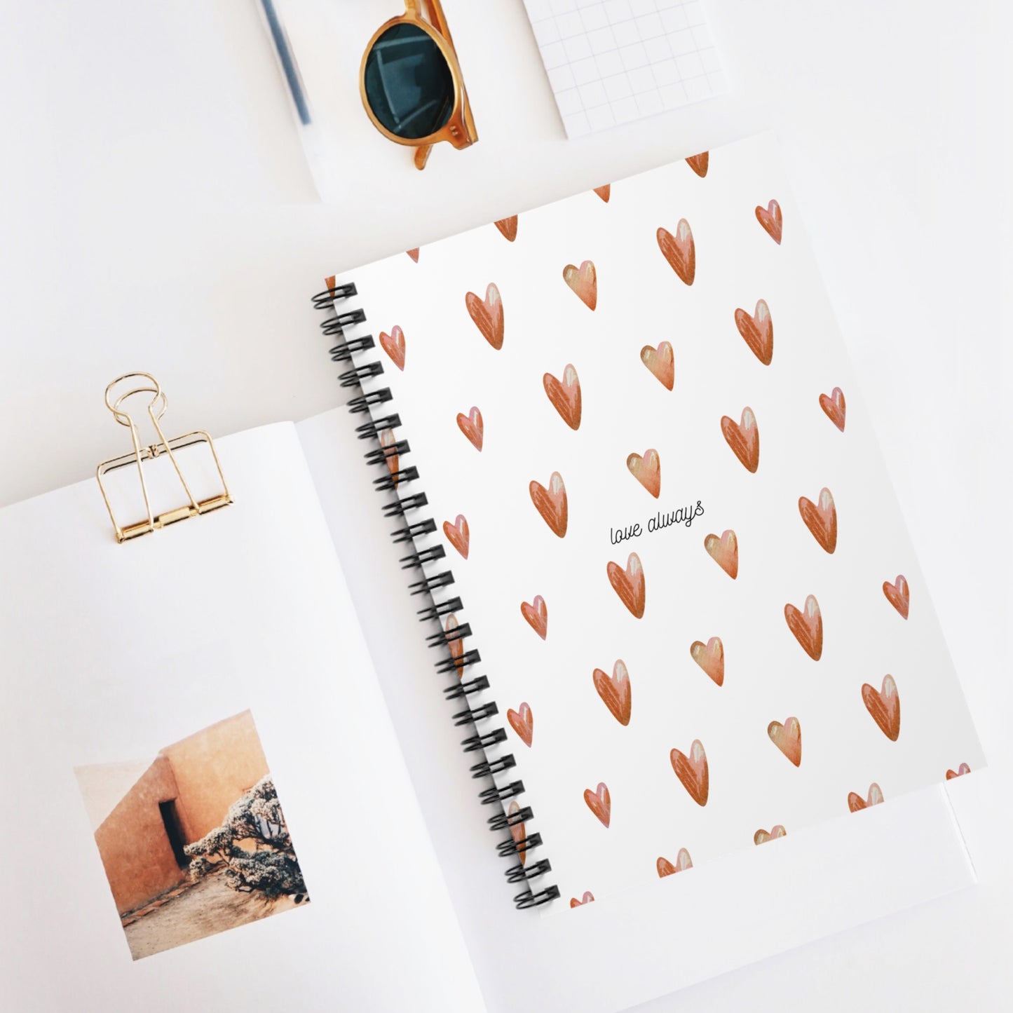 Heart Pattern Spiral Notebook - Love Always, Cute Journal, Gift for Students, Wedding Planner, Valentine's Day Gift