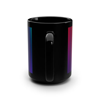 Colorful Stripes 15oz Black Mug, Vibrant Coffee Cup, Artistic Drinkware, Unique Gift for Art Lovers, Rainbow Ceramic Mug, Stylish Kitchen
