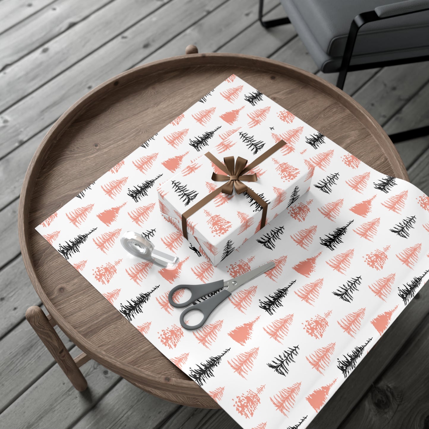 Gift Wrap Papers - Pink and Black Christmas Tree on White Background, Modern Minimalist Design, Unique, Holiday Wrapping Sheets, Festive