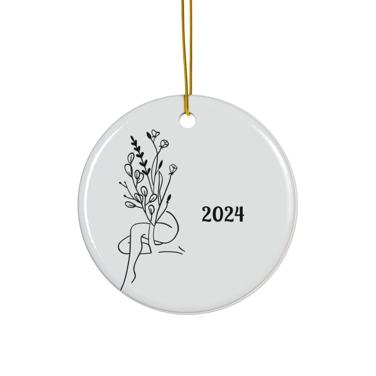 2024 Floral Ceramic Ornament, Minimalist Holiday Decor, Hand-Drawn Design, Unique Gift, Home Decoration, Keepsake