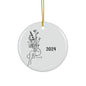 2024 Floral Ceramic Ornament, Minimalist Holiday Decor, Hand-Drawn Design, Unique Gift, Home Decoration, Keepsake