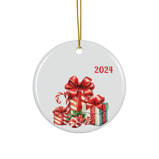 Festive Holiday Gifts Ceramic Ornament, Christmas Decor, 2024 Keepsake, Gift Tag, Winter Celebration Decoration, Personalized Gift
