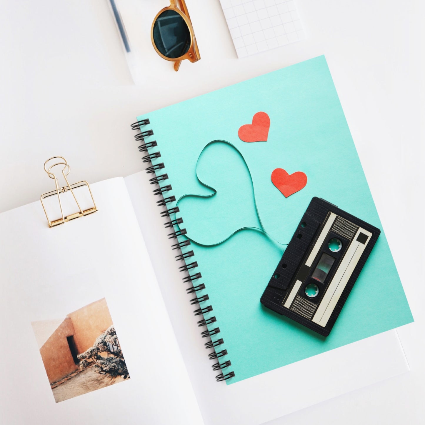 Retro Love Spiral Notebook - Ruled Line, Cute Journal for Students, Gift for Music Lovers, Valentine's Day, Heart Art Design