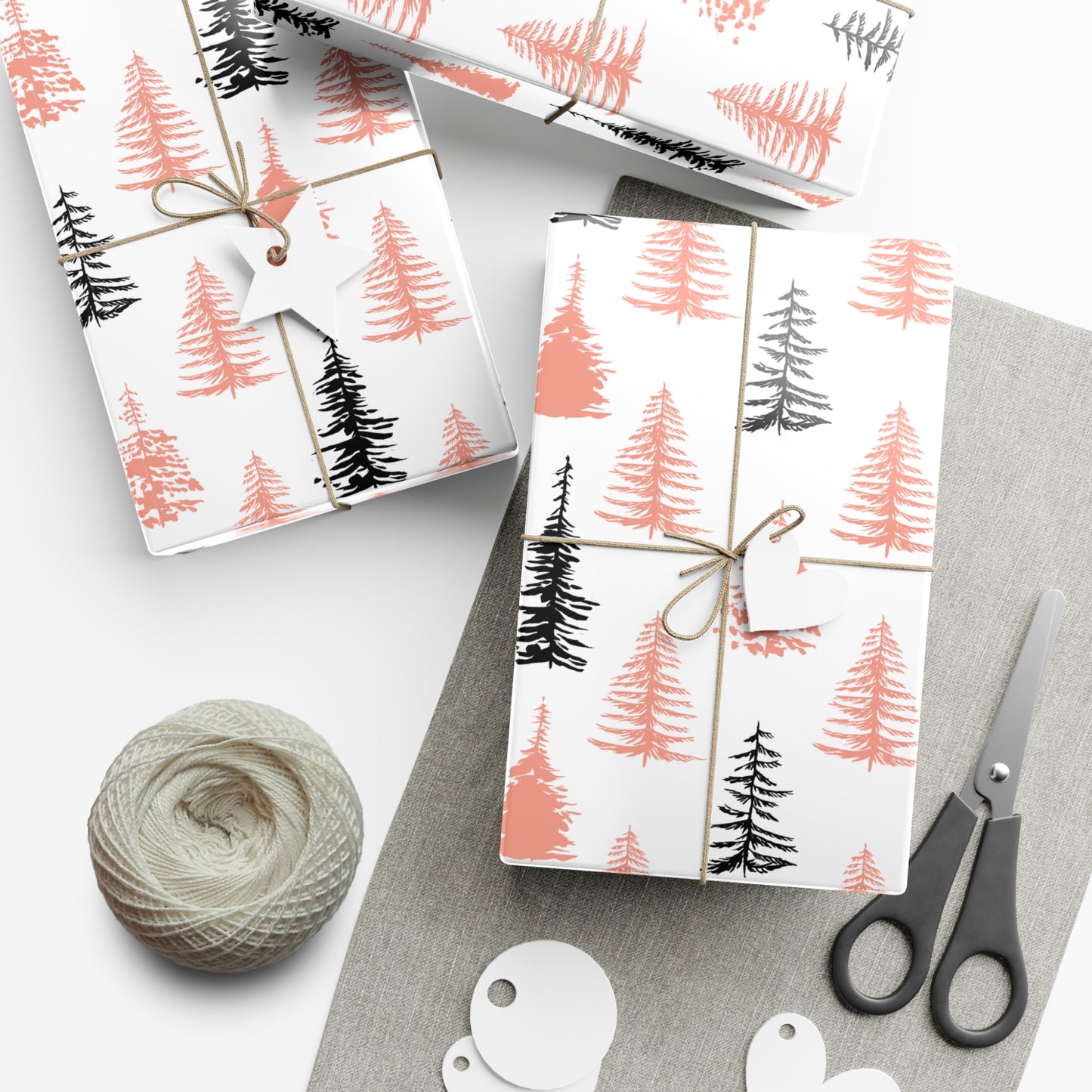 Gift Wrap Papers - Pink and Black Christmas Tree on White Background, Modern Minimalist Design, Unique, Holiday Wrapping Sheets, Festive
