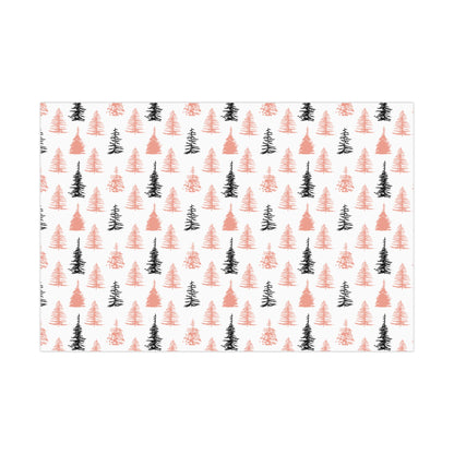 Gift Wrap Papers - Pink and Black Christmas Tree on White Background, Modern Minimalist Design, Unique, Holiday Wrapping Sheets, Festive