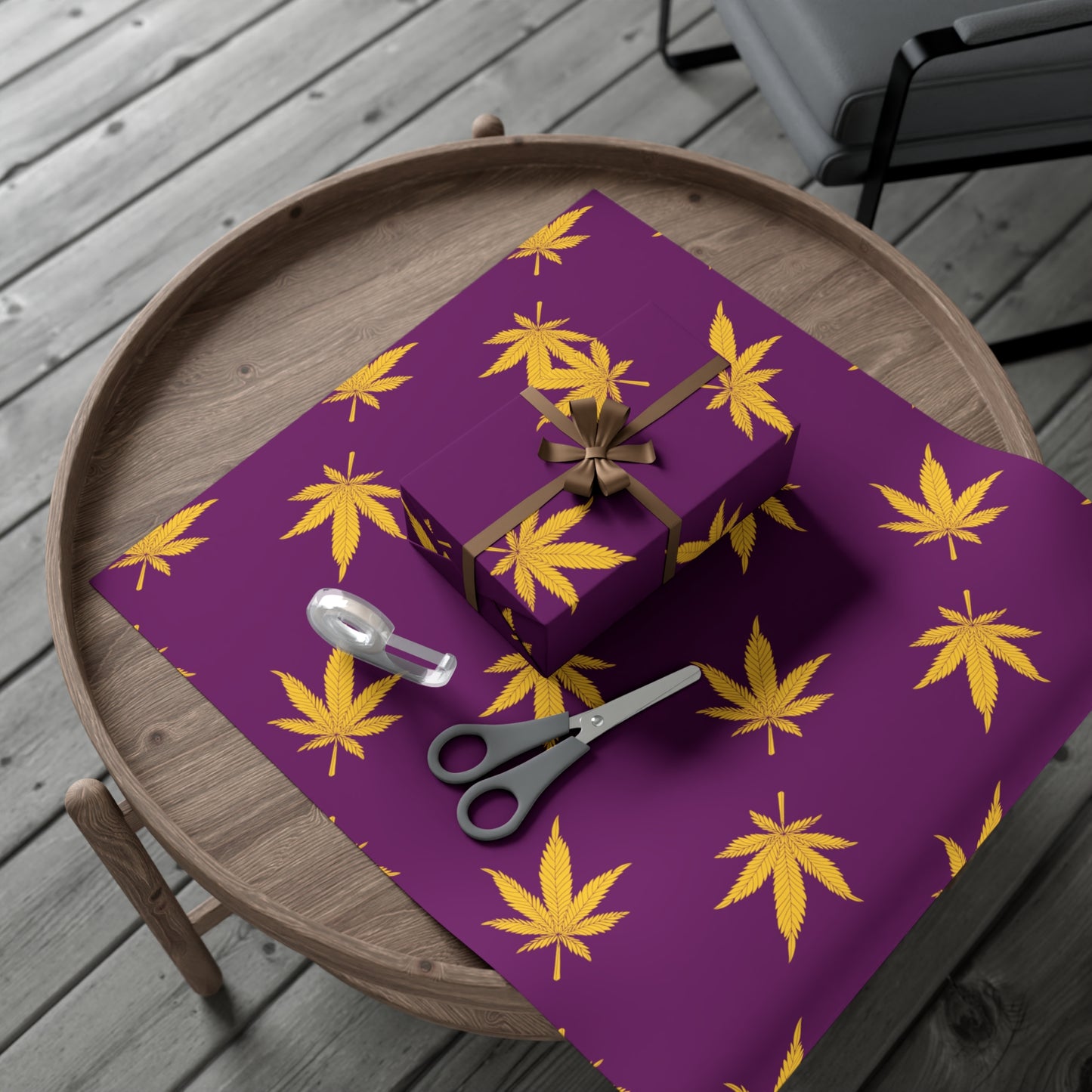 Whimsical Gift Wrap Papers, Eco-Friendly Wrapping, Birthday Gifts, Holiday Decor, Cannabis Theme, Purple & Gold Leaf Design