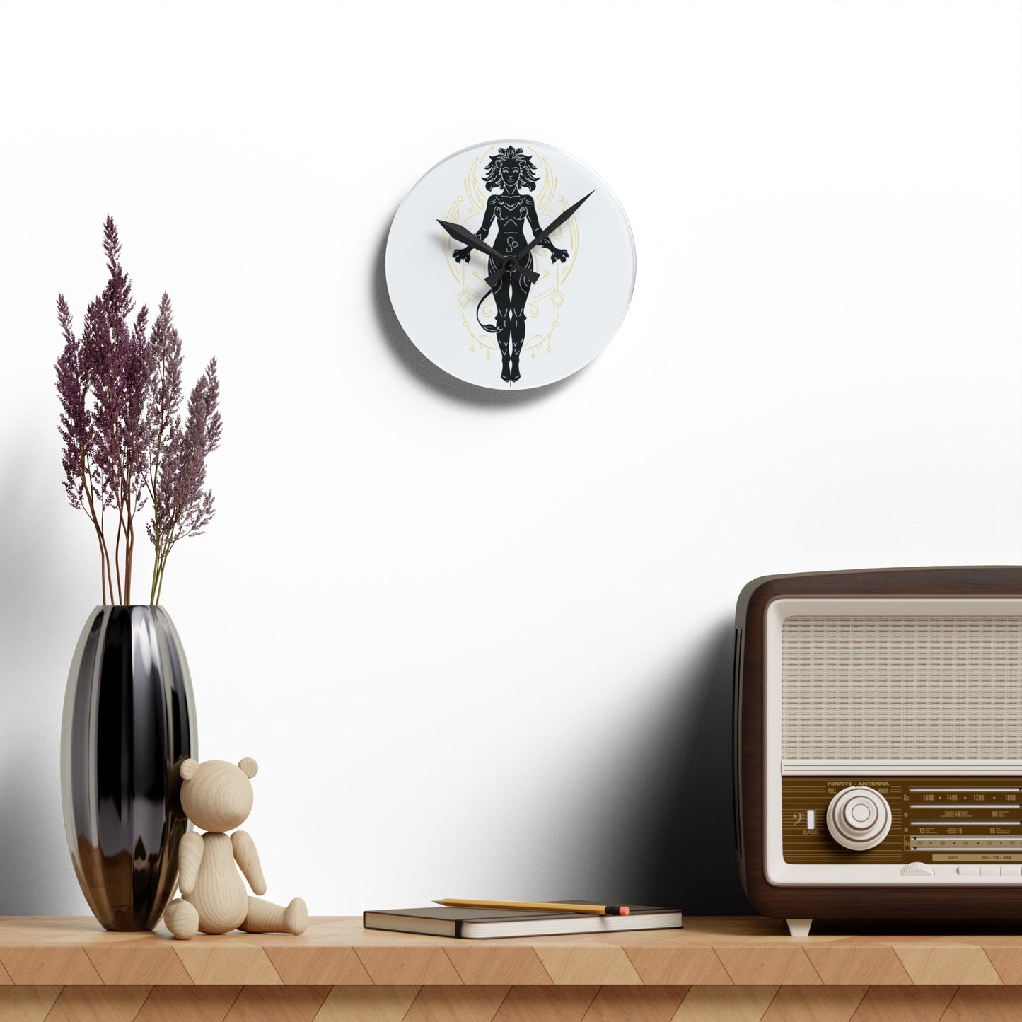 Leo Zodiac Mystical Goddess Acrylic Wall Clock - Art Deco Home Decor, Unique Wall Art, Living Room Decor, Gift for Her, Modern Timepiece