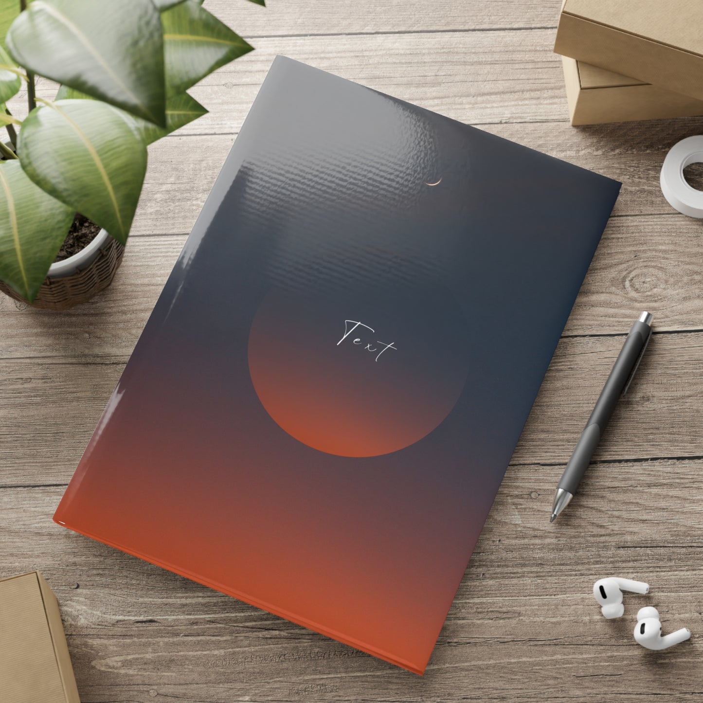 Personalized Hardcover Notebook, Dreamy Journal, Gift for Writers, Creative Log, Cosmic Inspired Study Planner, Moon and Sunset Design