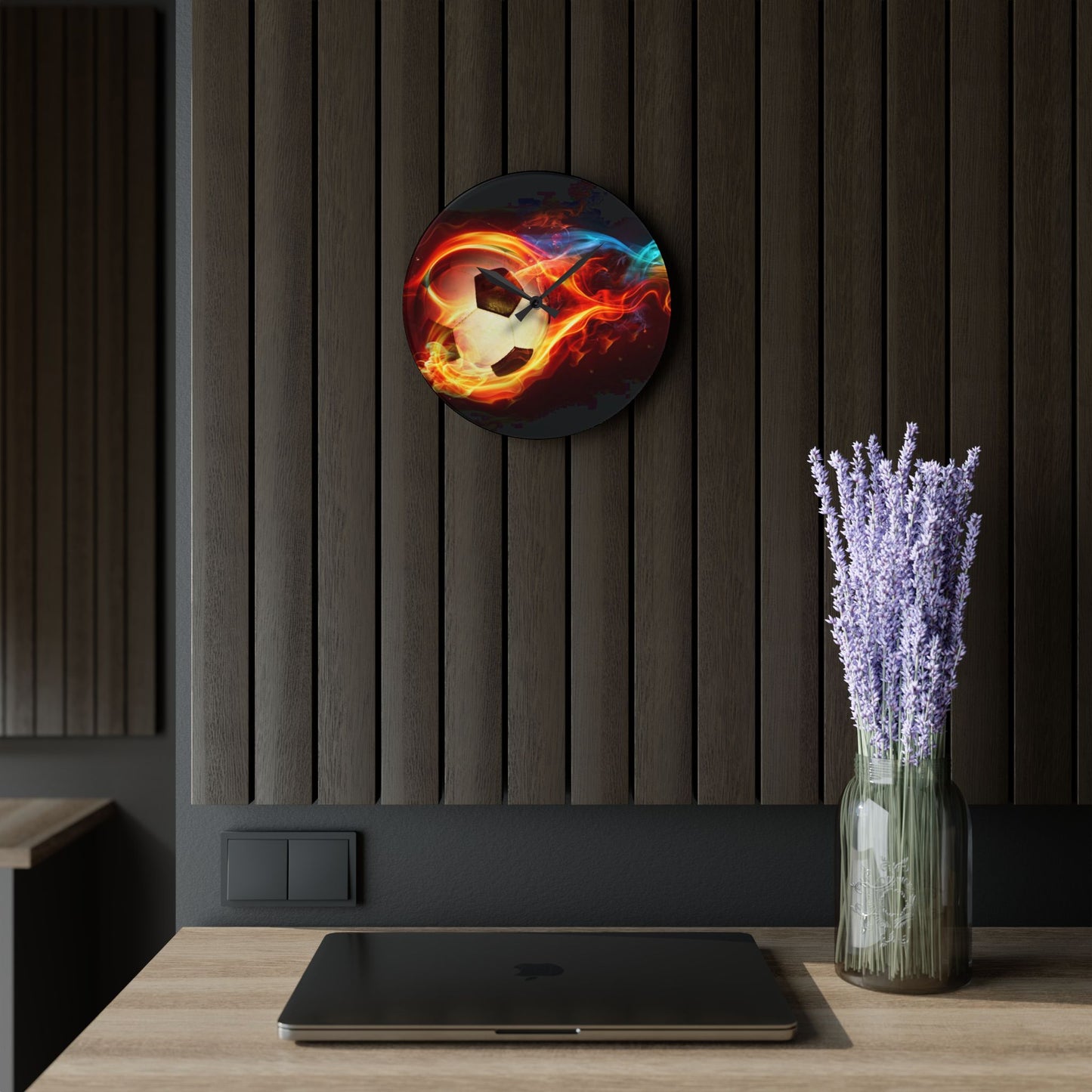 Flaming Soccer Acrylic Wall Clock - Perfect for Sports Fans, Gift for Soccer Lovers, Decorative Wall Art, Kids Room, Game Day Decor