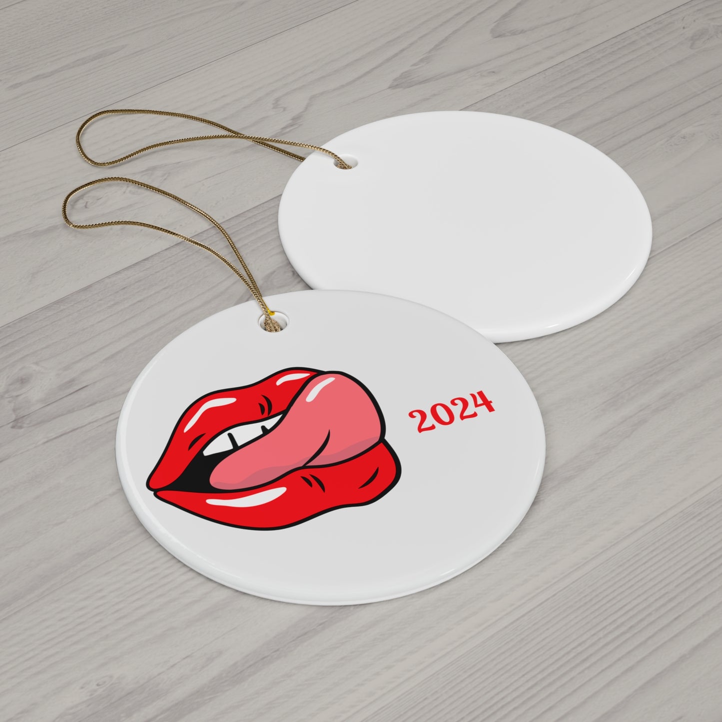 Lips Playful 2024 Ceramic Ornament - Fun Holiday Decor, Unique Gift, Quirky Home Accent, Party Favors, Festive Keepsake