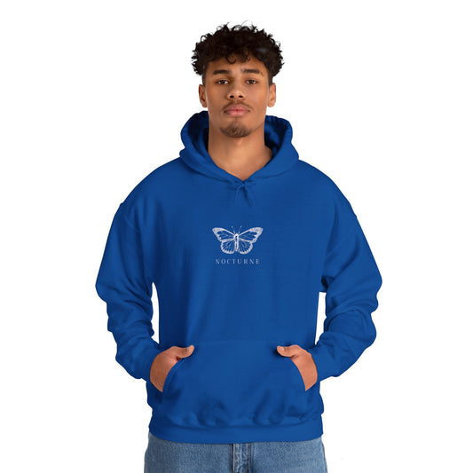 Nocturne Butterfly Sweatshirt, Cozy Unisex Hooded Pullover, Gift for Nature Lovers, Autumn Apparel, Layering Sweatshirt