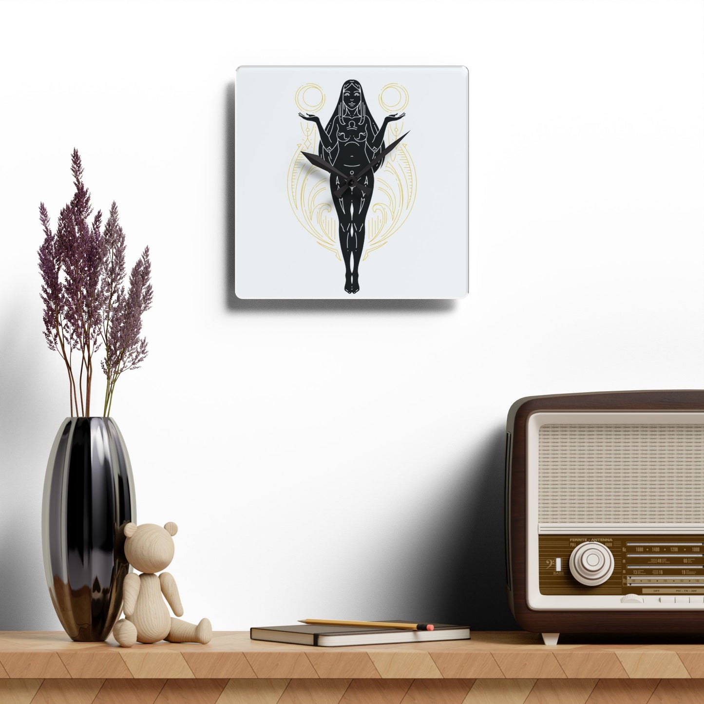 Libra Zodiac Elegant Goddess Acrylic Wall Clock | Unique Home Decor, Artful Timepiece, Gift for Her, Boho Wall Art, Modern Living Room