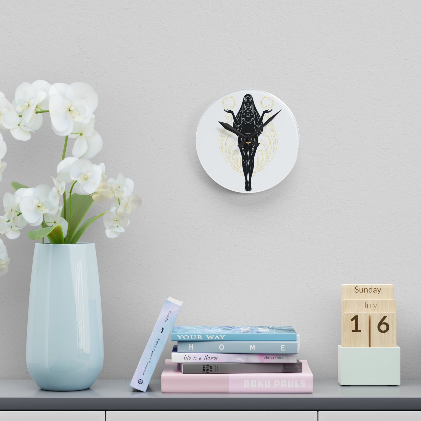 Libra Zodiac Elegant Goddess Acrylic Wall Clock | Unique Home Decor, Artful Timepiece, Gift for Her, Boho Wall Art, Modern Living Room