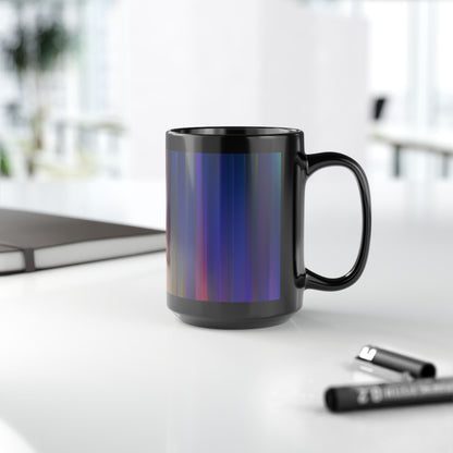 Colorful Stripes 15oz Black Mug, Vibrant Coffee Cup, Artistic Drinkware, Unique Gift for Art Lovers, Rainbow Ceramic Mug, Stylish Kitchen