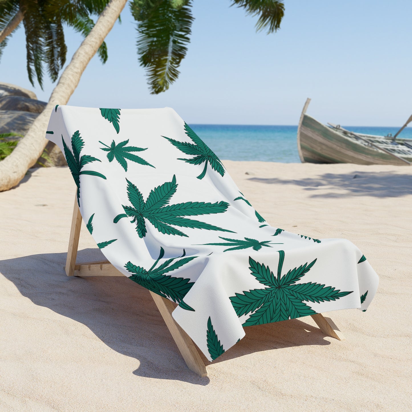 Tropical Vibe Beach Towel, Cannabis Leaf Print Towel, Summer Accessory, Perfect for Beach Days, Poolside, Festivals