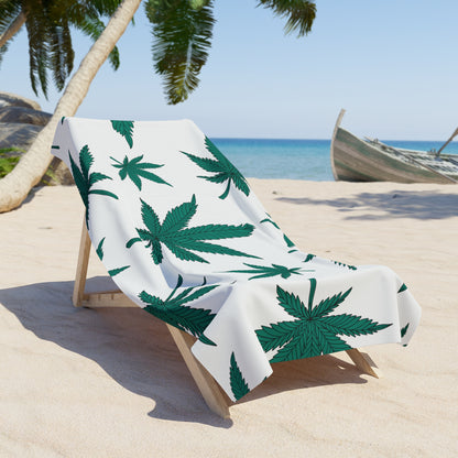 Tropical Vibe Beach Towel, Cannabis Leaf Print Towel, Summer Accessory, Perfect for Beach Days, Poolside, Festivals