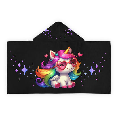 Unicorn Youth Hooded Towel, Cute Bath Towel, Kids Swim Towel, Rainbow Gifts, Toddler Waterwear, Cute Animal Towel - Black