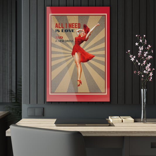 All I Need is Love - Retro Acrylic Prints, Pin-Up Wall Art, Vintage Decor, Home Gallery Art, Gift for Her, Fun Love Quotes