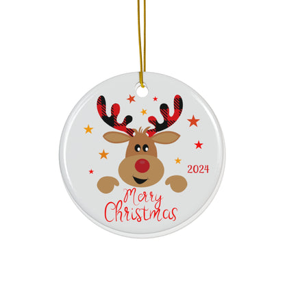 Personalized Christmas Ceramic Ornament, Festive Holiday Decor, Cute Reindeer Design, Perfect Gift for Tree or Home, 2024 Ornament, Holiday
