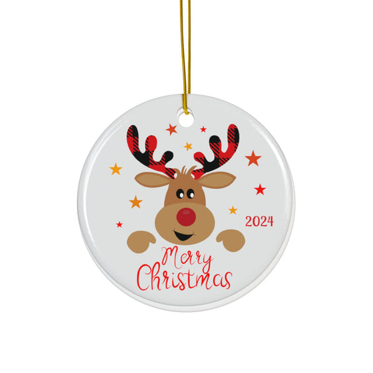 Personalized Christmas Ceramic Ornament, Festive Holiday Decor, Cute Reindeer Design, Perfect Gift for Tree or Home, 2024 Ornament, Holiday