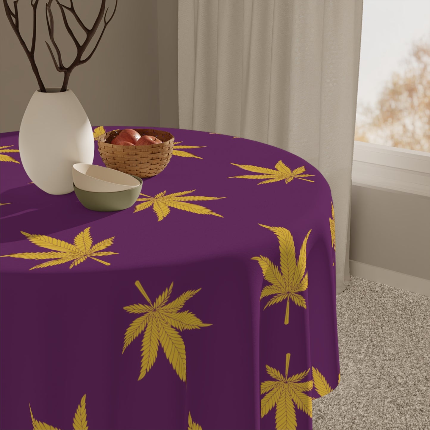 Vibrant Cannabis Leaf Tablecloth, Bohemian Dining Decor, Perfect for Parties, Festivals, and Everyday Use
