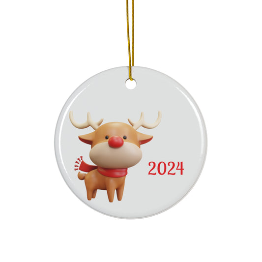 Cute Reindeer Ceramic Ornament 2024, Holiday Decor, Christmas Gift, Tree Decoration, Festive Keepsake