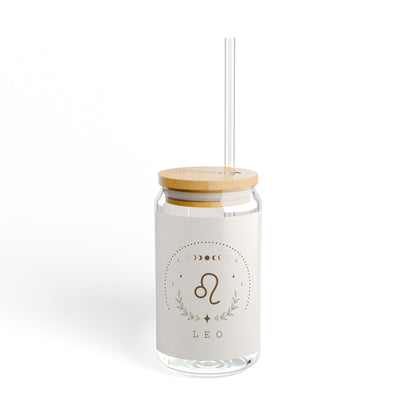 Leo Sipper Glass, Zodiac Drinkware, Astrology Gift, Eco-Friendly Cup, 16 oz Water Glass, Birthday Present, Home Barware