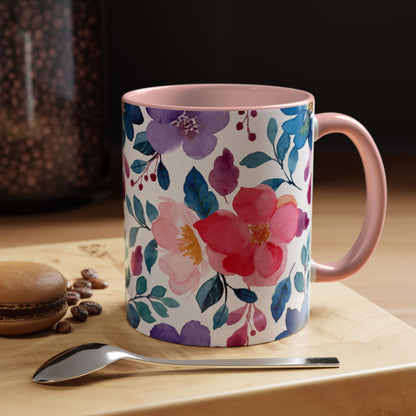 Floral Accent Coffee Mug, Beautiful Floral Design, Perfect Gift for Plant Lovers, Housewarming, Birthday, Mother's Day