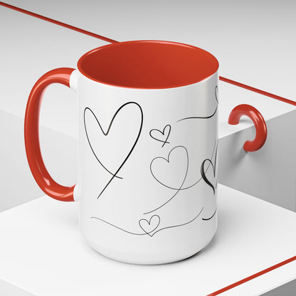 Charming Heart Design Coffee Mug, Sweet Gift for Valentine's Day, Cute Office Mug, Love Themed Drinkware, Cozy Morning Vibes