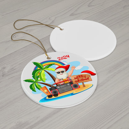Beachy Santa Ceramic Ornament 2024, Fun Holiday Decor, Unique Christmas Tree Decoration, Tropical Gift, Summer Vibes