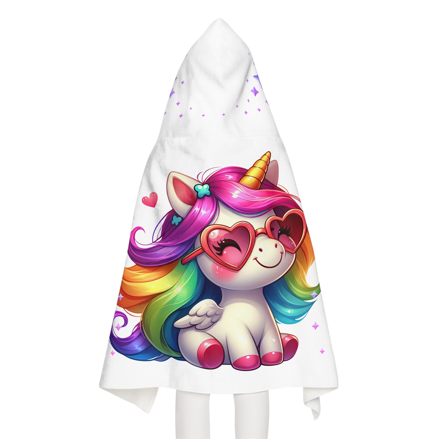 Unicorn Youth Hooded Towel, Cute Bath Towel, Kids Swim Towel, Rainbow Gifts, Toddler Waterwear, Cute Animal Towel - White