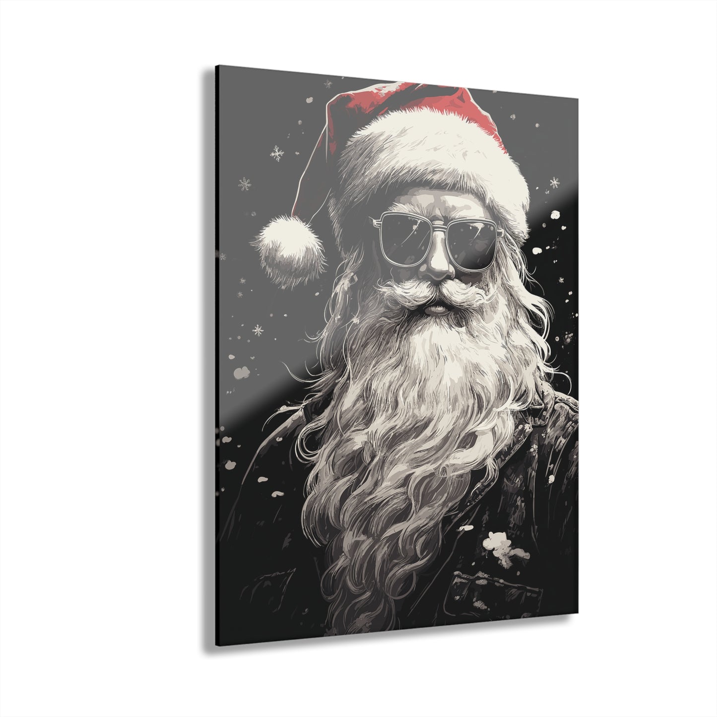 Hipster Santa Acrylic Print, Christmas Wall Art, Festive Home Decor, Holiday Gift, Santa Decorations, Winter Art