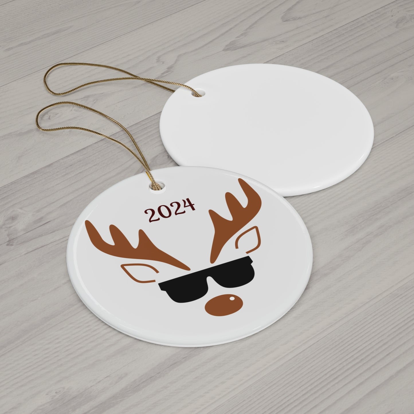 Cool Reindeer Ceramic Ornament | Fun Holiday Decor, Unique Gift, Christmas Tree Decoration, 2024 Celebration, Festive Keepsake