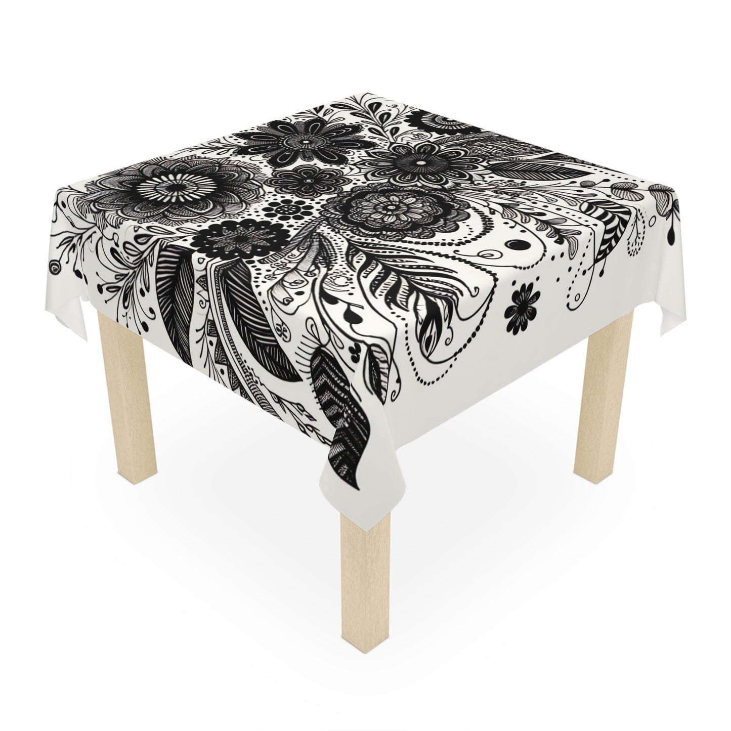 Bohemian Floral Tablecloth - Elegant Home Decor for Gatherings, Weddings, Picnics, Black and White Floral Design, Dining Room Accessory,