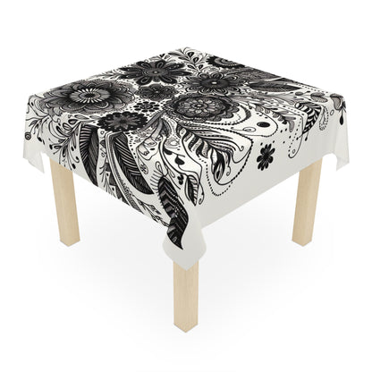 Bohemian Floral Tablecloth - Elegant Home Decor for Gatherings, Weddings, Picnics, Black and White Floral Design, Dining Room Accessory,