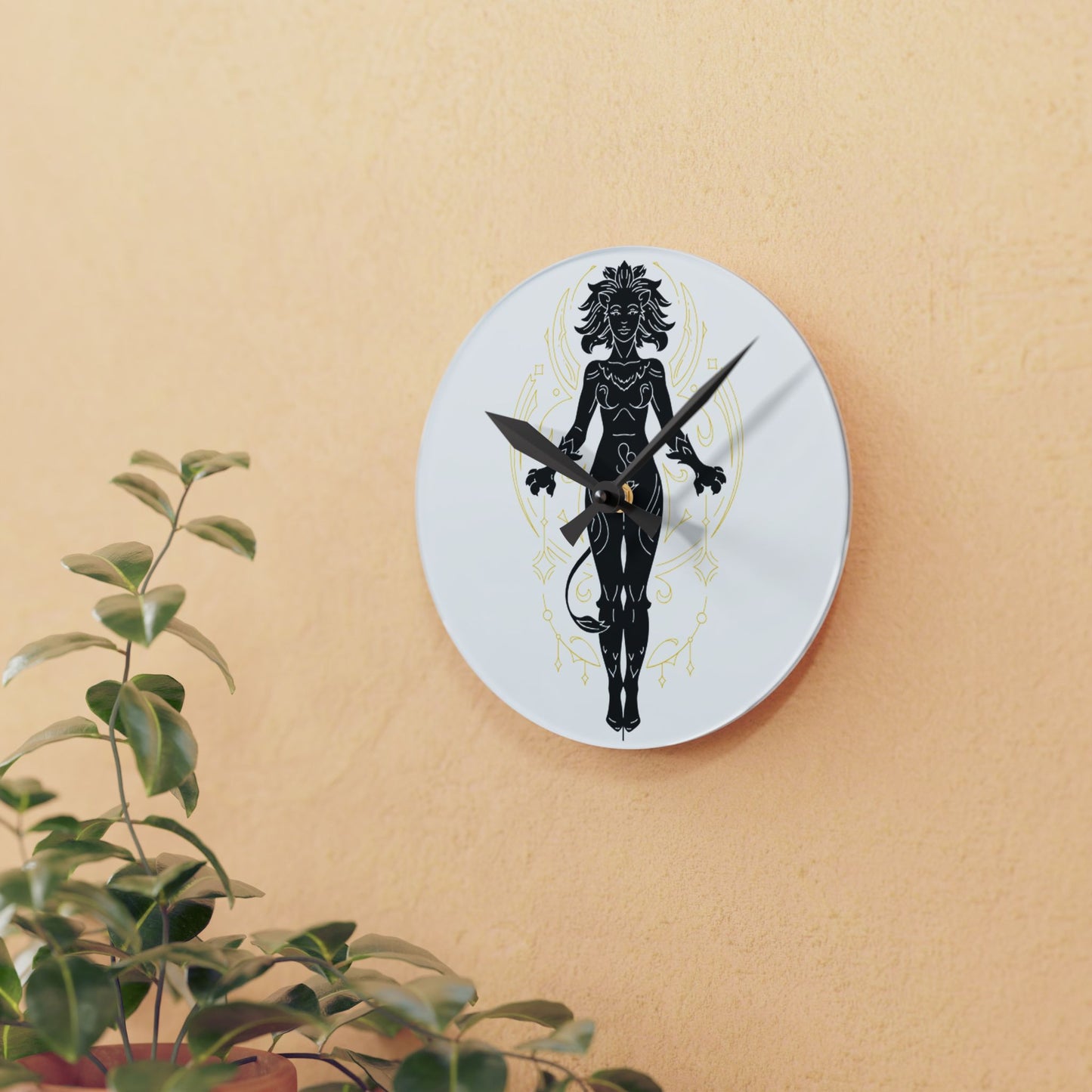 Leo Zodiac Mystical Goddess Acrylic Wall Clock - Art Deco Home Decor, Unique Wall Art, Living Room Decor, Gift for Her, Modern Timepiece