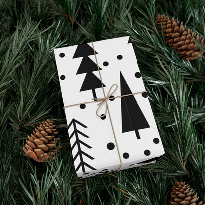 Gift Wrap Papers, Modern Black Geometric Christmas Trees Minimalist Wrapping Paper, Holiday Gift Decor, Xmas Supplies, Festive Craft Wrap