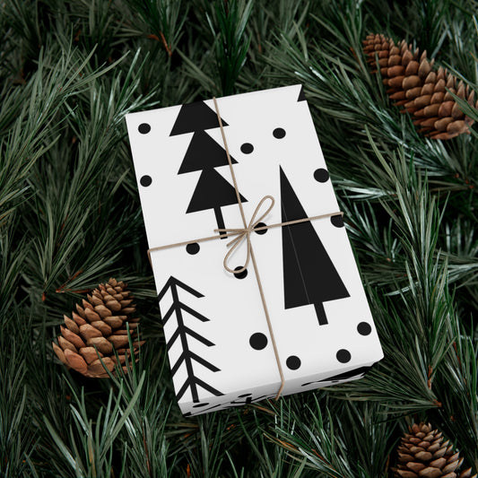 Gift Wrap Papers, Modern Black Geometric Christmas Trees Minimalist Wrapping Paper, Holiday Gift Decor, Xmas Supplies, Festive Craft Wrap