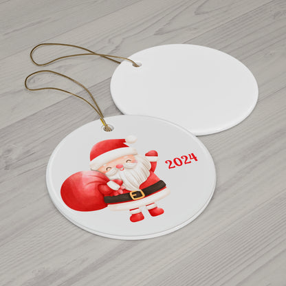 Festive Ceramic Ornament - Santa 2024, Holiday Decoration, Christmas Keepsake, Personalized Gift, Tree Decor, Seasonal Charm
