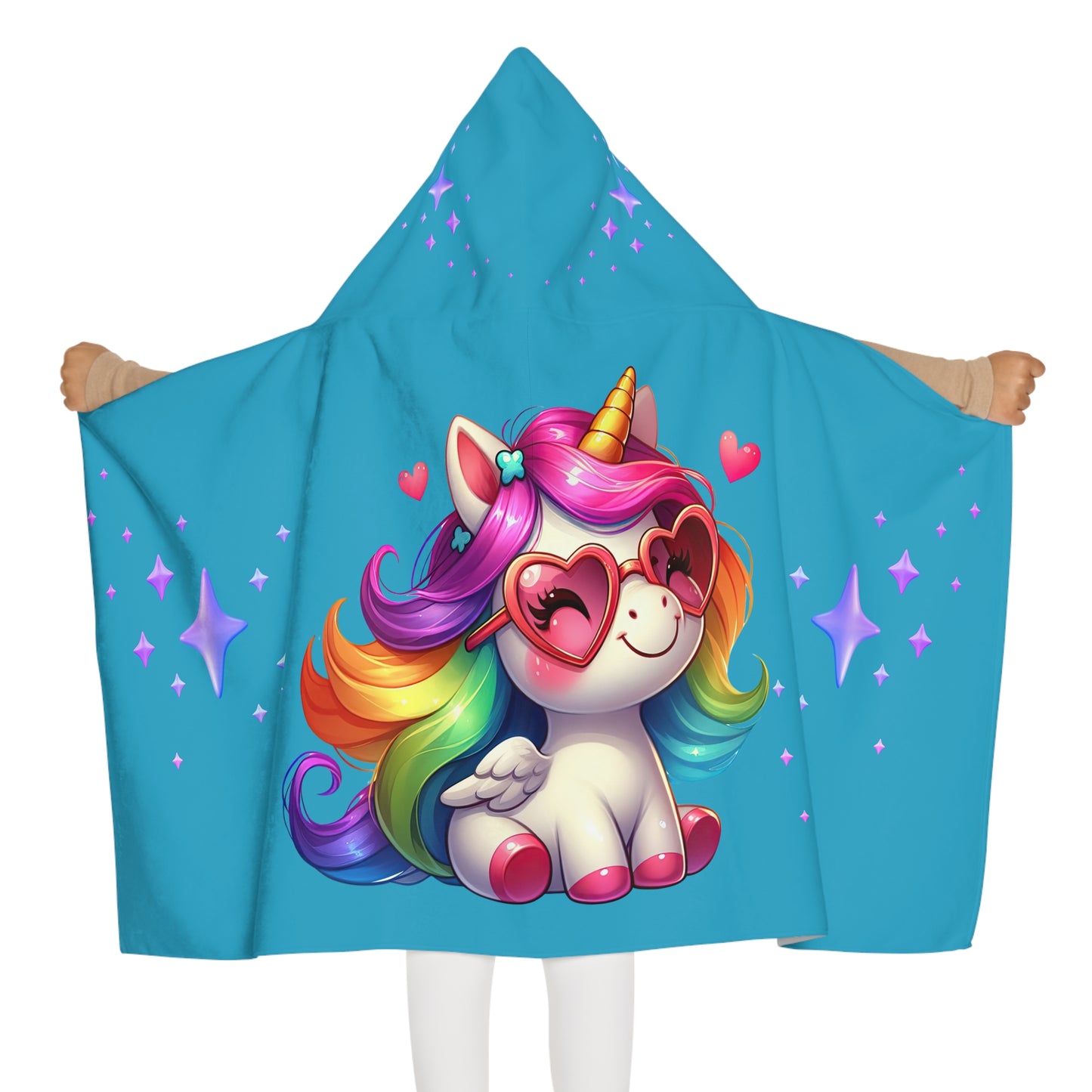Unicorn Youth Hooded Towel, Cute Bath Towel, Kids Swim Towel, Rainbow Gifts, Toddler Waterwear, Cute Animal Towel - Turquoise