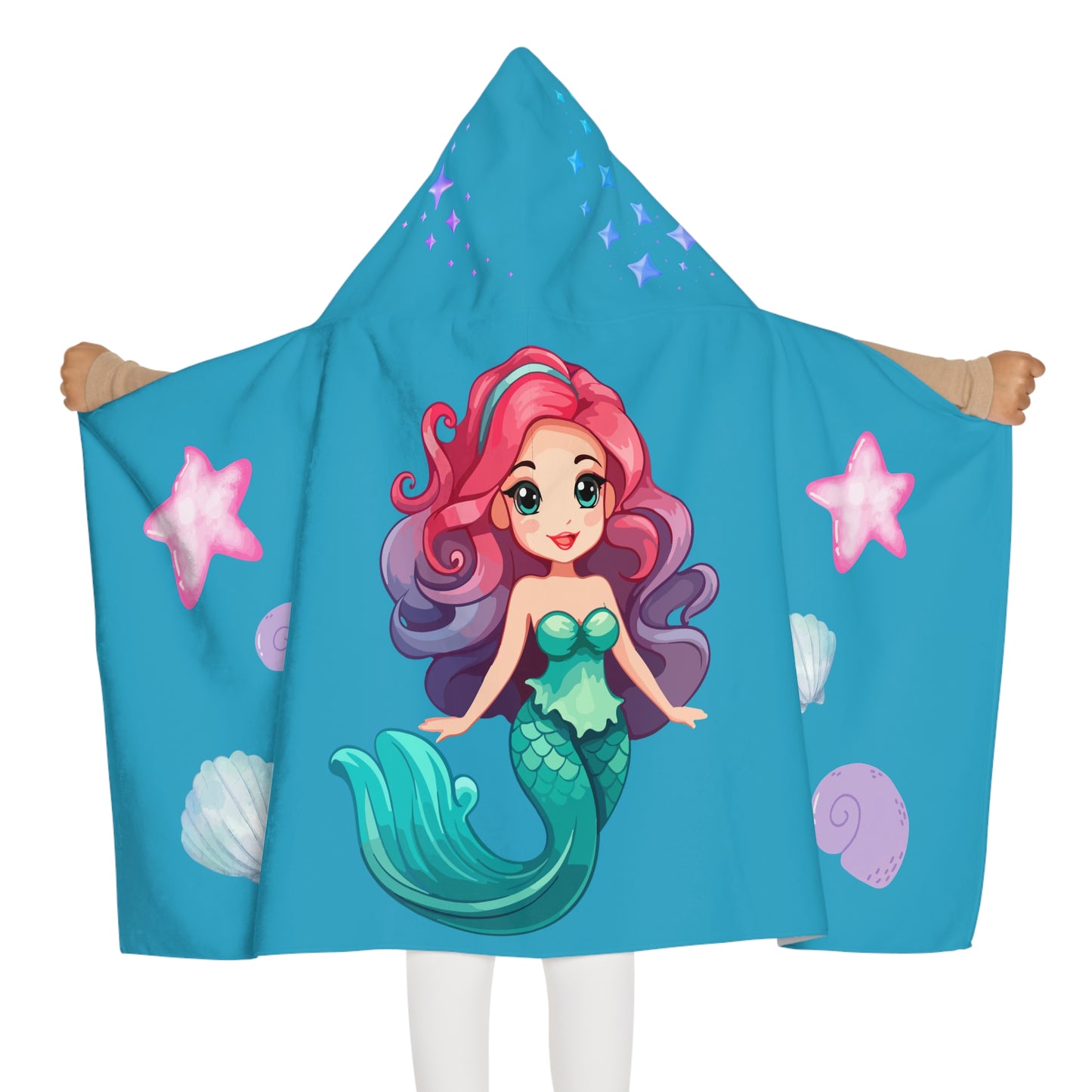 Mermaid Ocean Vibes Youth Hooded Towel, Fun Beach Towel, Perfect for Pool Days, Kids Gift, Mermaid, Sea Creature Theme