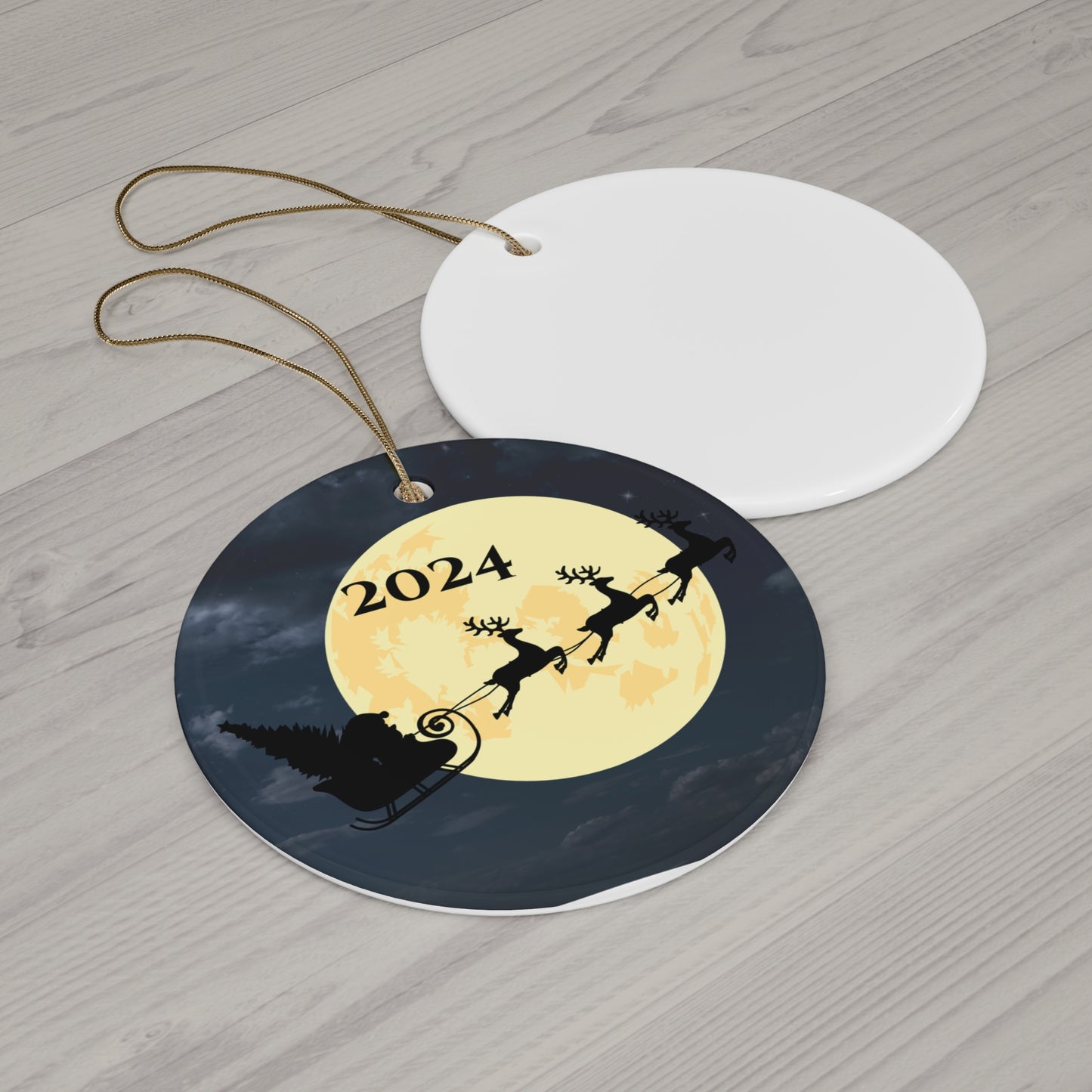 2024 Christmas Ceramic Ornament, Holiday Decor, Santa Sleigh, Personalized Gift, Keepsake Decoration, Festive Home Accent