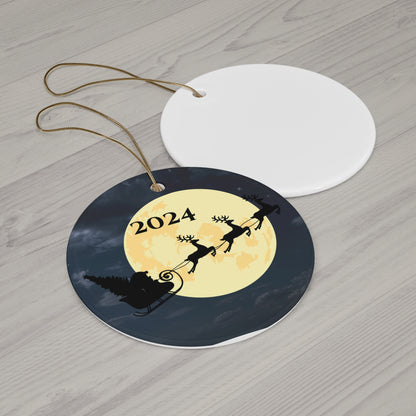 2024 Christmas Ceramic Ornament, Holiday Decor, Santa Sleigh, Personalized Gift, Keepsake Decoration, Festive Home Accent