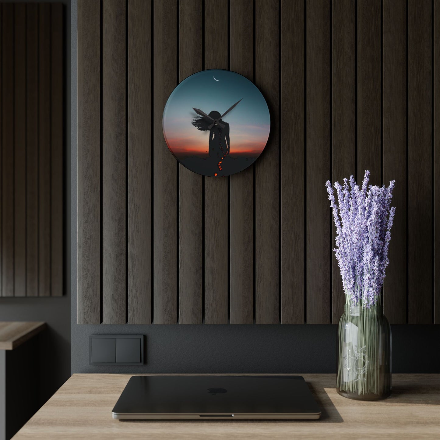 Moon Goddess Serene Acrylic Wall Clock | Home Décor for Dreamy Spaces, Unique Gift for Nature Lovers, Ideal for Weddings or Housewarmings