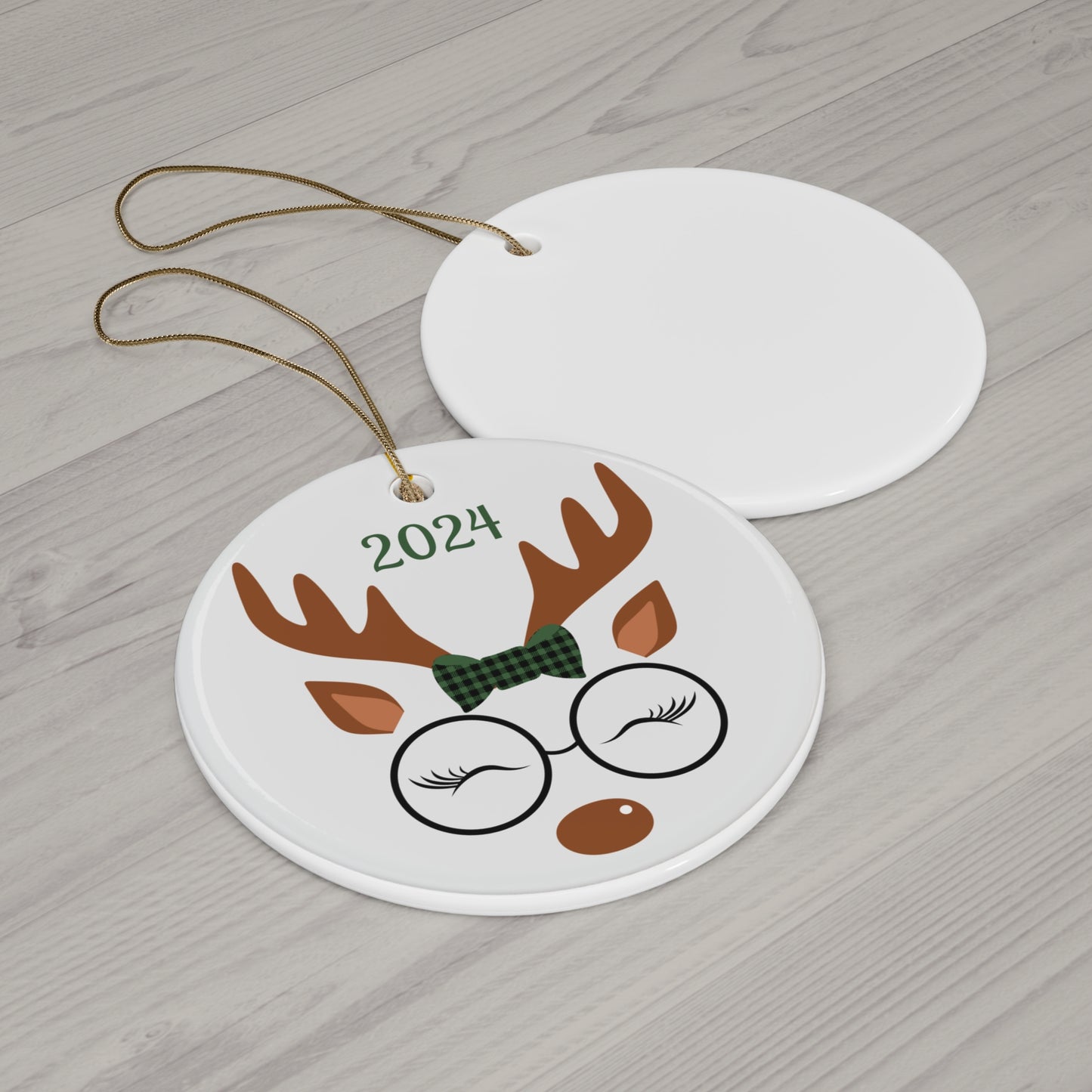 2024 Nerdy Girl Reindeer Ceramic Ornament, Cute Holiday Decoration, Christmas Tree Decor, Personalized Gift, Unique Keepsake