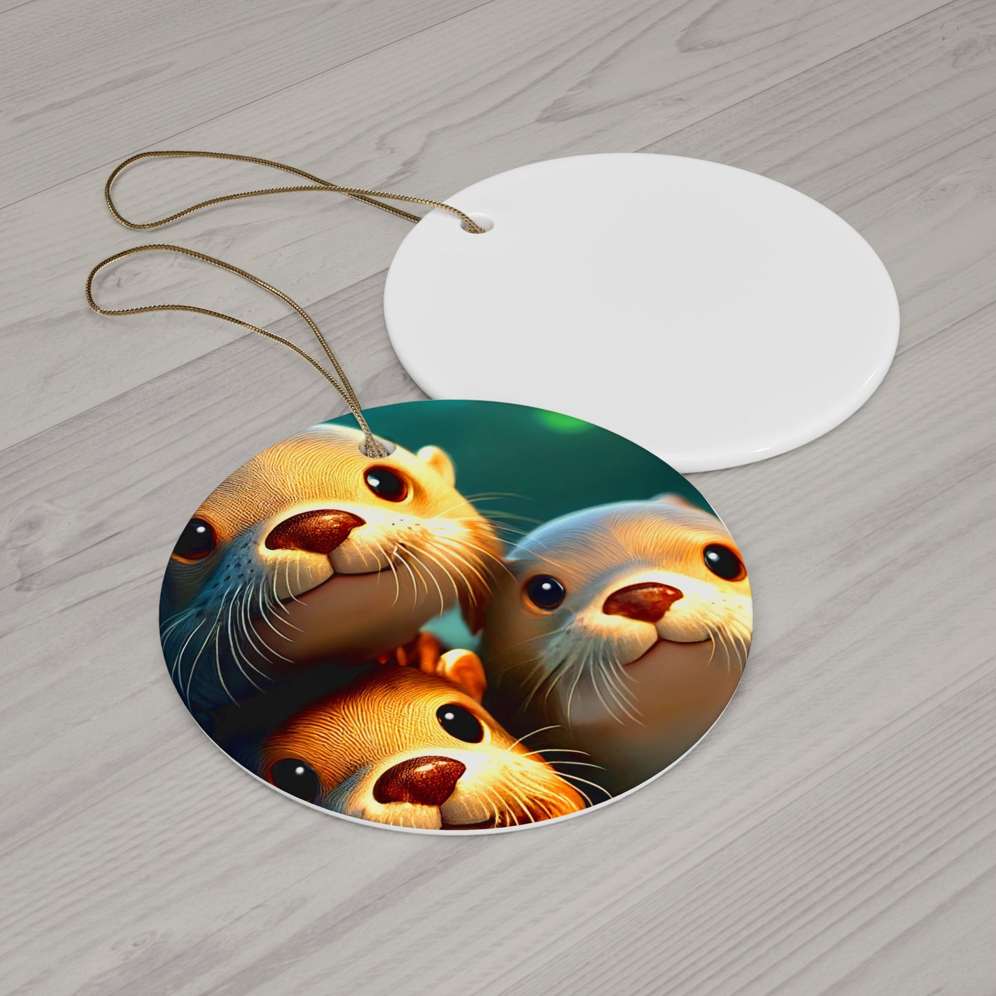 Adorable Otter Family Ceramic Ornament - Perfect for Holiday Decor