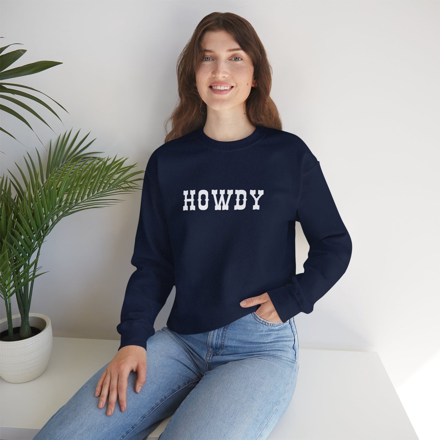 Howdy Unisex Heavy Blend™ Crewneck Sweatshirt, Cozy Sweatshirt, Casual Wear, Gift for Friends, Fall Fashion, Relaxed Style