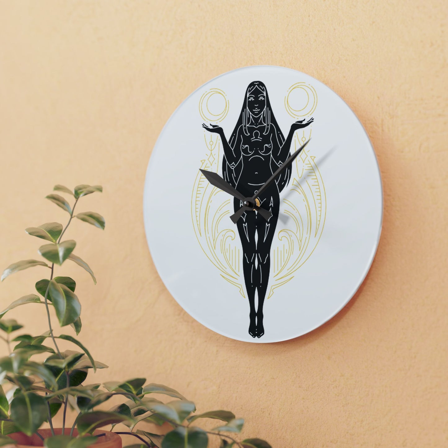 Libra Zodiac Elegant Goddess Acrylic Wall Clock | Unique Home Decor, Artful Timepiece, Gift for Her, Boho Wall Art, Modern Living Room